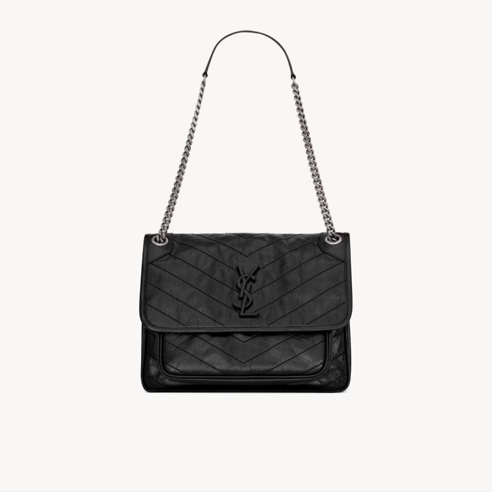 Saint Laurent Niki Medium YSL Crinkled Calf Flap Shoulder Bag NWT